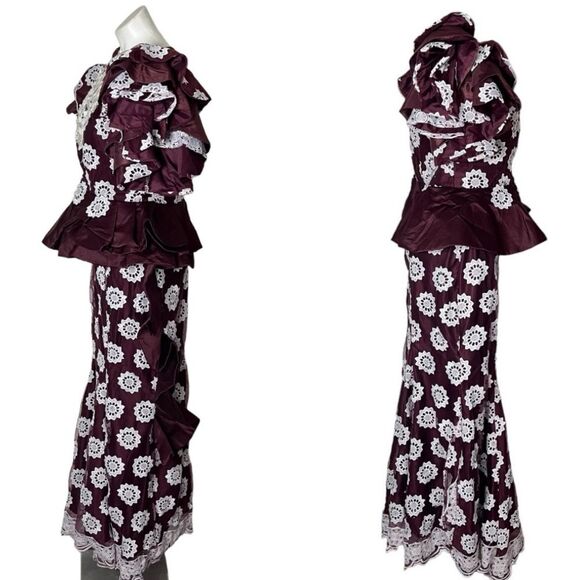 HANDMADE Lace African Style Formal Top Skirt Burgundy White Hand Crafted - Picture 3 of 13